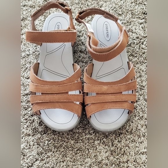Lands End All Weather‎ Suede Walking Sandal Women’s Sz 9D Brown Adjustable Strap - Picture 1 of 14